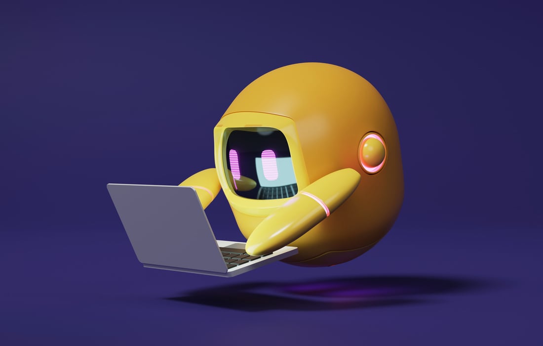 Robot conversational technology on purple background